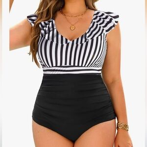 Daci Ruffled Plus Size Swimsuit Tummy Control Bathing Suits Flounce Vintage